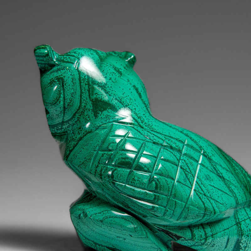 Genuine Polished Malachite Owl Carving (298 Grams)