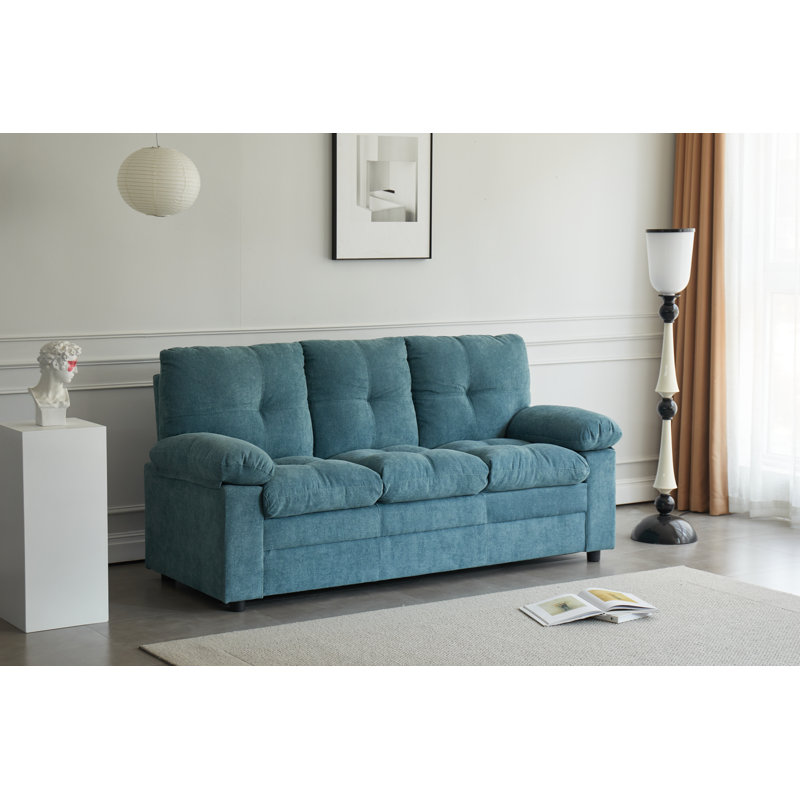 Upholstered 76'' Sofa, Cream Microfiber/Microsuede