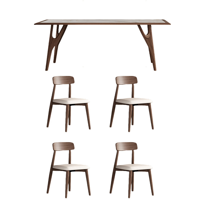 Rimmed rock plate dining table and chair set, 29.52"H x 62.99"L x 31.49"W