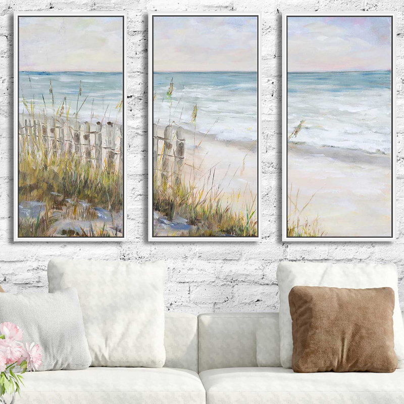 " Mist Ocean View " 3 - Pieces Painting Print, 52.5" W x 33.5" H