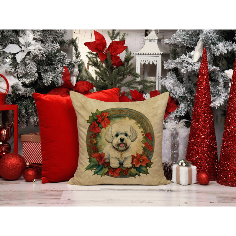 Coussin décoratif intérieur / extérieur en polyester Christmas, 14 po x 14 po, Carré, Bichon