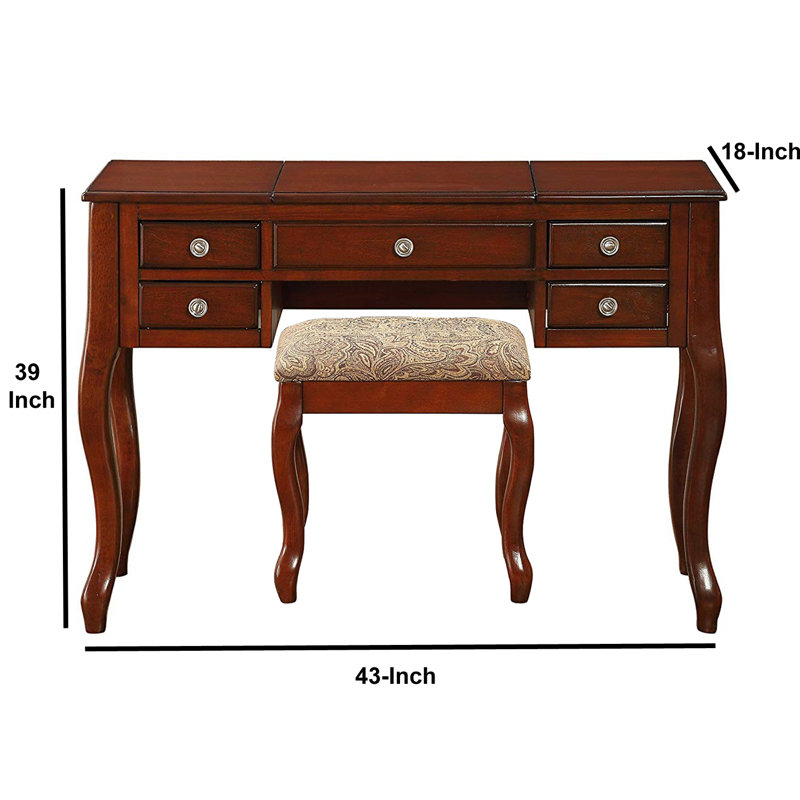 Daryel Vanity Set Featuring Stool and Flip-Up Mirror, Cherry