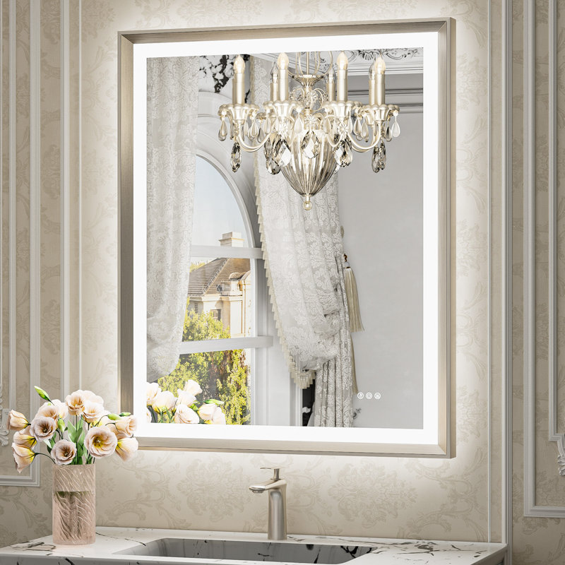 Miroir de salle de bain à DEL New Rockford, 36 po x 30 po, Rectangulaire, Nickel brossé