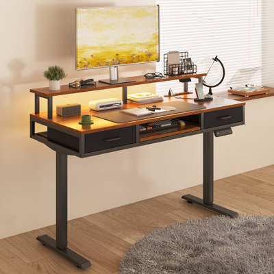 Yaelin Adjustable Metal Base Standing Desk with Power Outlet