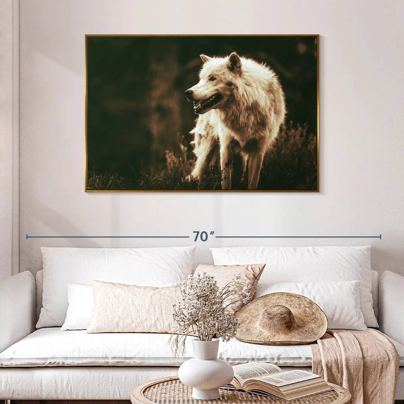 Loup Alpha qui grogne, 46 po x 31 po, Cadre flottant doré