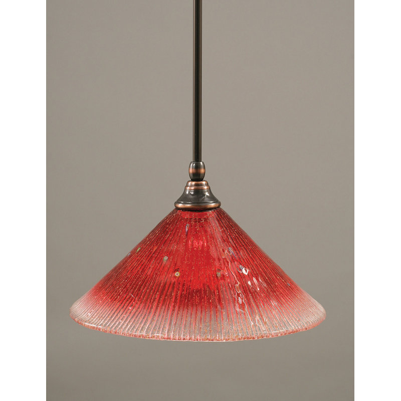 Stem Hung Mini Pendant With 12" Raspberry Crystal Glass, Black Copper