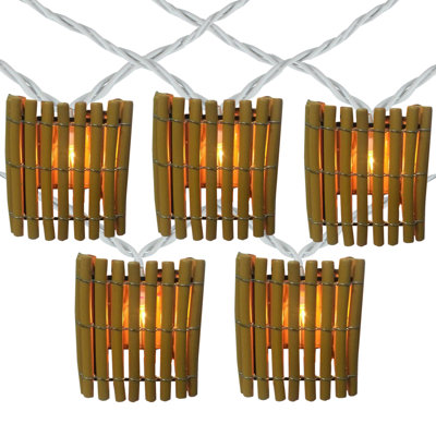 10-Count Brown Tropical Bamboo Outdoor Patio String Light Set 7.25ft White Wire