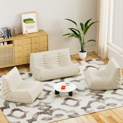 Fireside Chair With Lazy Floor Sofa Couch, Corner Bean Bag Chair, Tatami Sofa, Corner Chair Sofa (1*Loveseat+2*Chairs) by Trule