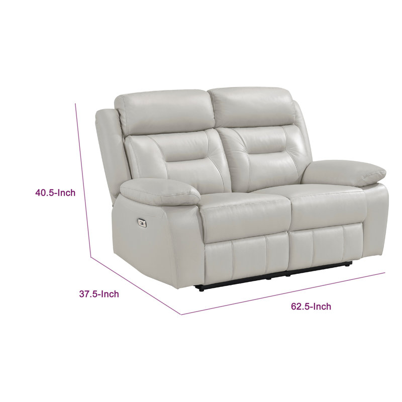 Causeuse inclinable Conia, cuir, USB, 63 po, Gris clair argenté, Électrique - Bouton-poussoir