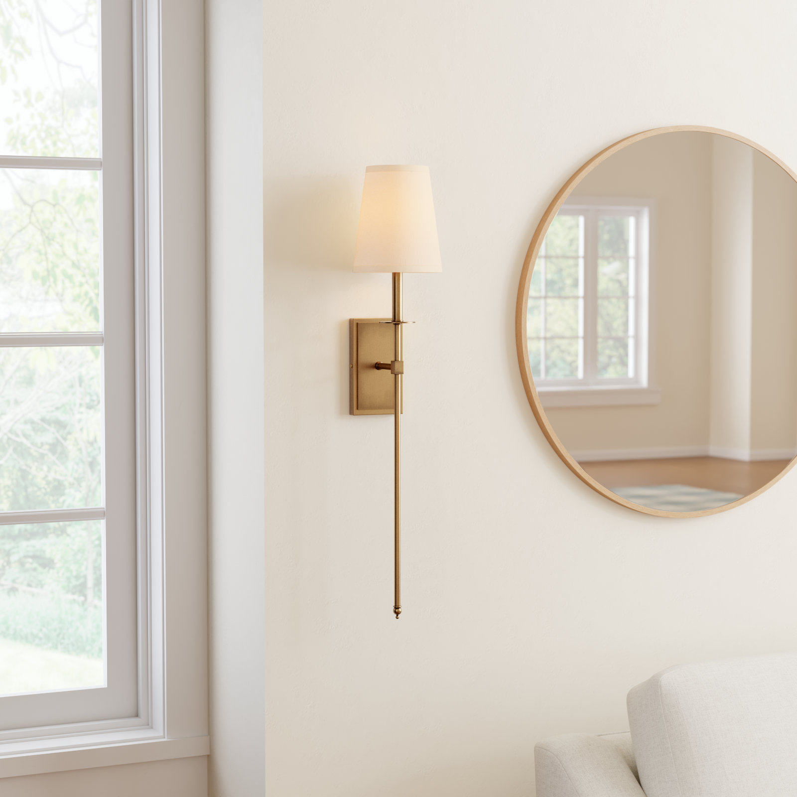 Dewayne Wall Sconce, 33.5" H x 6.75" W x 8'' D, Warm Brass