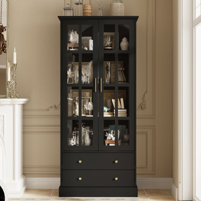 70''H Bookcase With Drawers And Glass