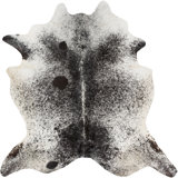 Leather Animal Print Area Rug in Black/Ivory