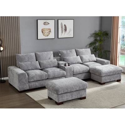 132" U Shape Sectional Sofa Cloud Couch With Removable Ottomans by Latitude Run