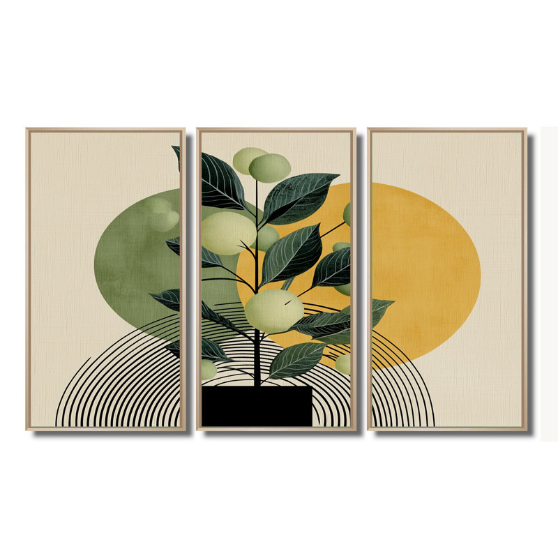 «Green and Black Bohemian Minimalist Geometric Plant», ensemble de reproductions d'art mural botaniques, H 40 po x l 60 po