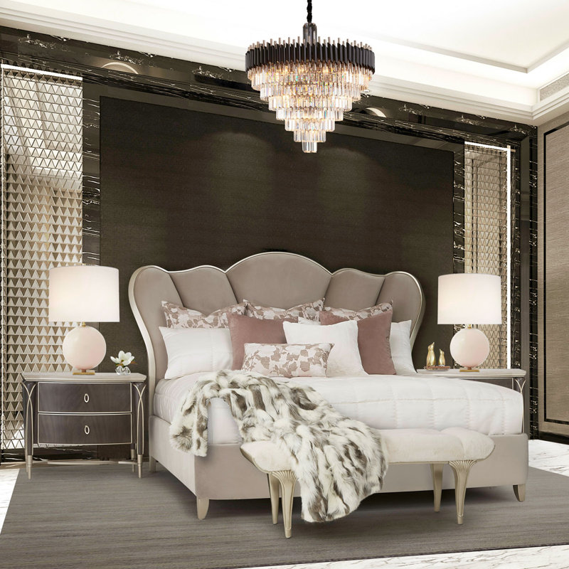 Villa Cherie Velvet Channel Tufted Queen Bed
