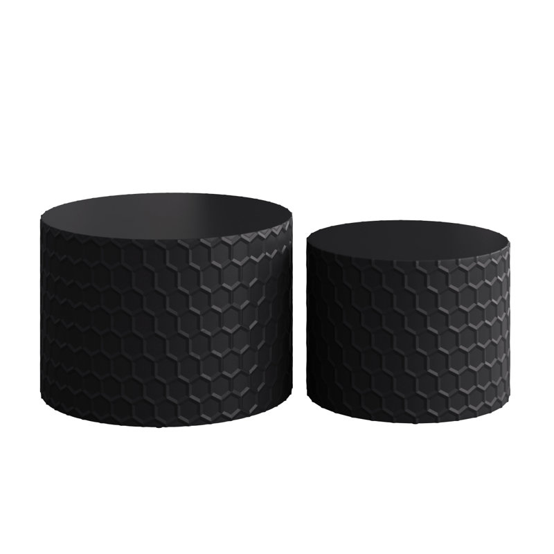 Nesting Coffee Table Set with Honeycomb Design, Black