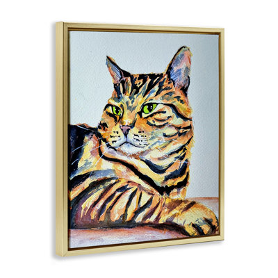 Striped Orange Cat Pose Floating Frame, design by Tatiana Roberts