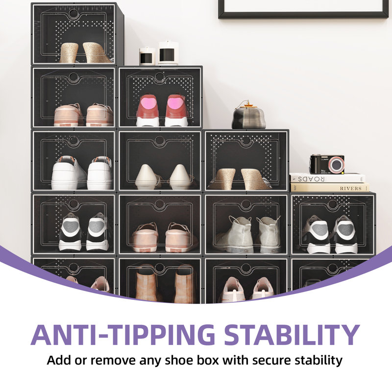 Large Size Stackable Shoe Storage Box, Black