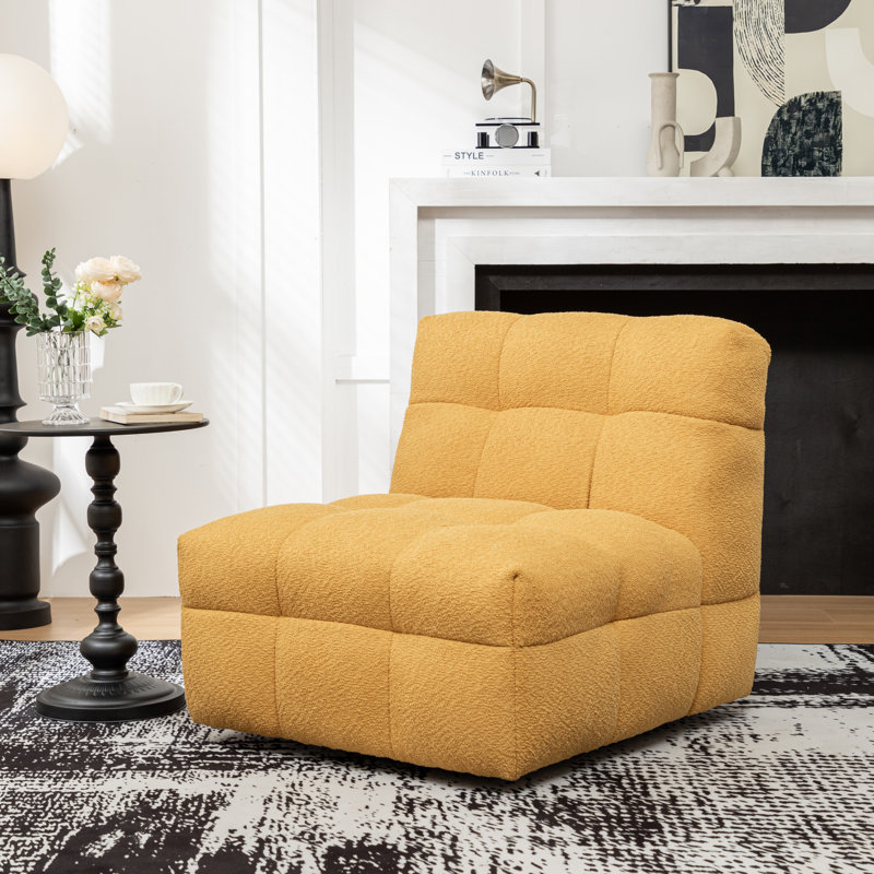 Avdul 28.5 Wide Armless Tufted Swivel Chair, Yellow