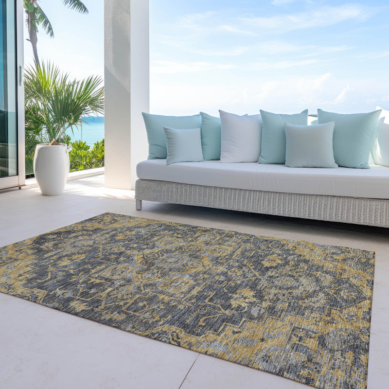 Ceajay Flatweave Washable Oriental Indoor / Outdoor Rug, Rectangle 9' x 12'