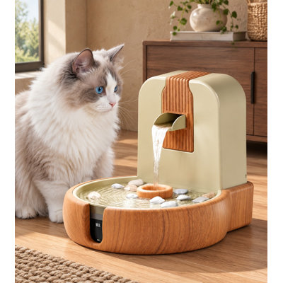 Zen-Style Indoor Cat Fountain with a Feng Shui-inspired design, splash-free construction, easy cleaning, and filtration.