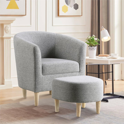 Upholstered 27" Wide Barrel Chair with Ottoman