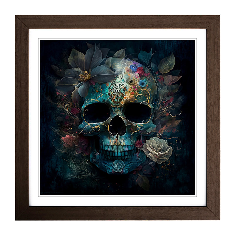 Sugar Skull Impressionism - Single Picture Frame Print on Wood, Walnut