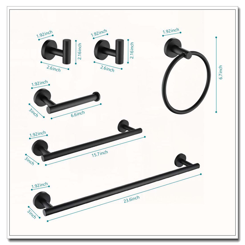 6-Piece Stainless Steel Bathroom Towel Rack Set – Wall Mount, Matte Black