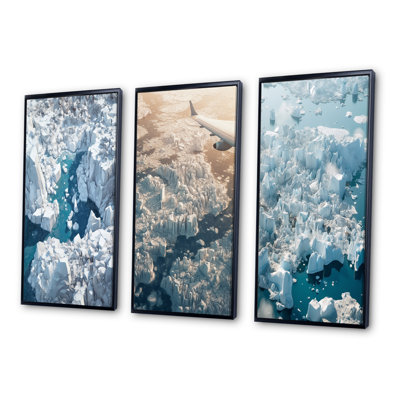 «Majestic Aérienne Vue Artic Rivers Icebergs» 3 - Pièces sur toile