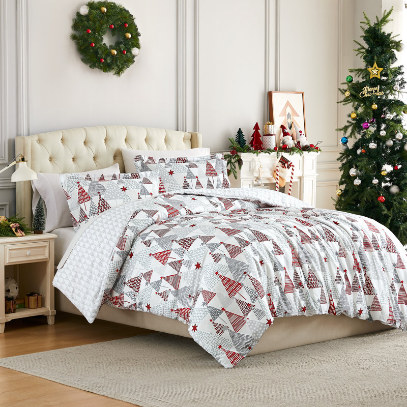 Merry and Bright Oversized Reversible Holiday Bedding Down Alternative Comforter Set with shams