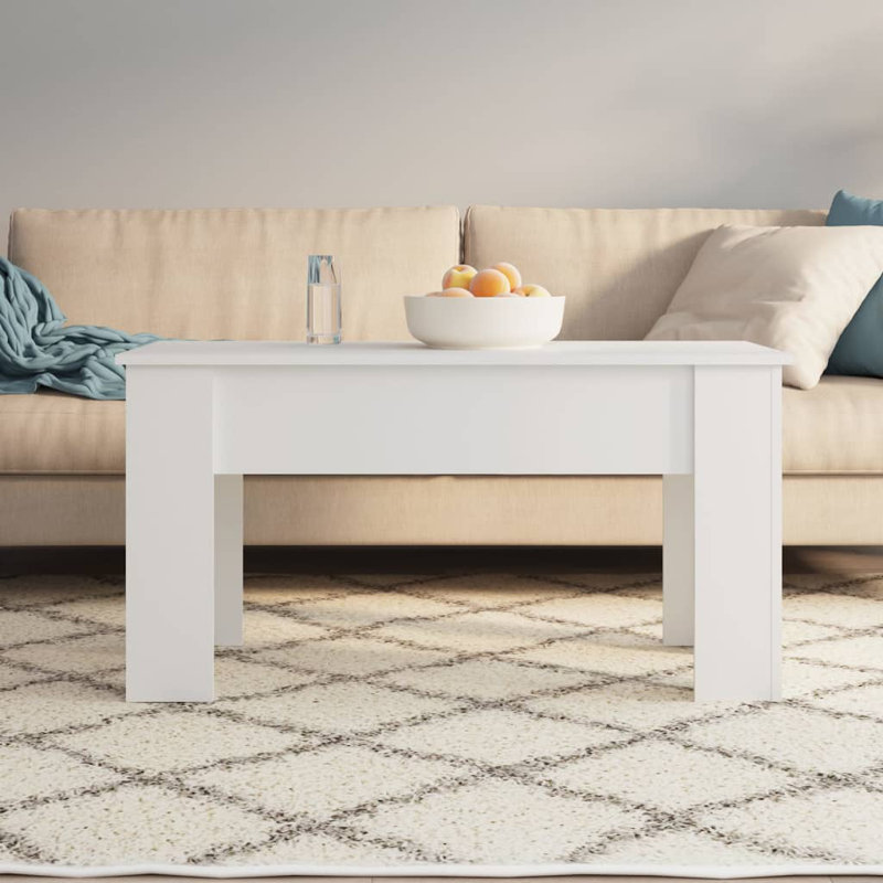 Hutt Lift Top Four Leg Coffee Table with Storage, White, 52cm H x 101cm W x 49cm D