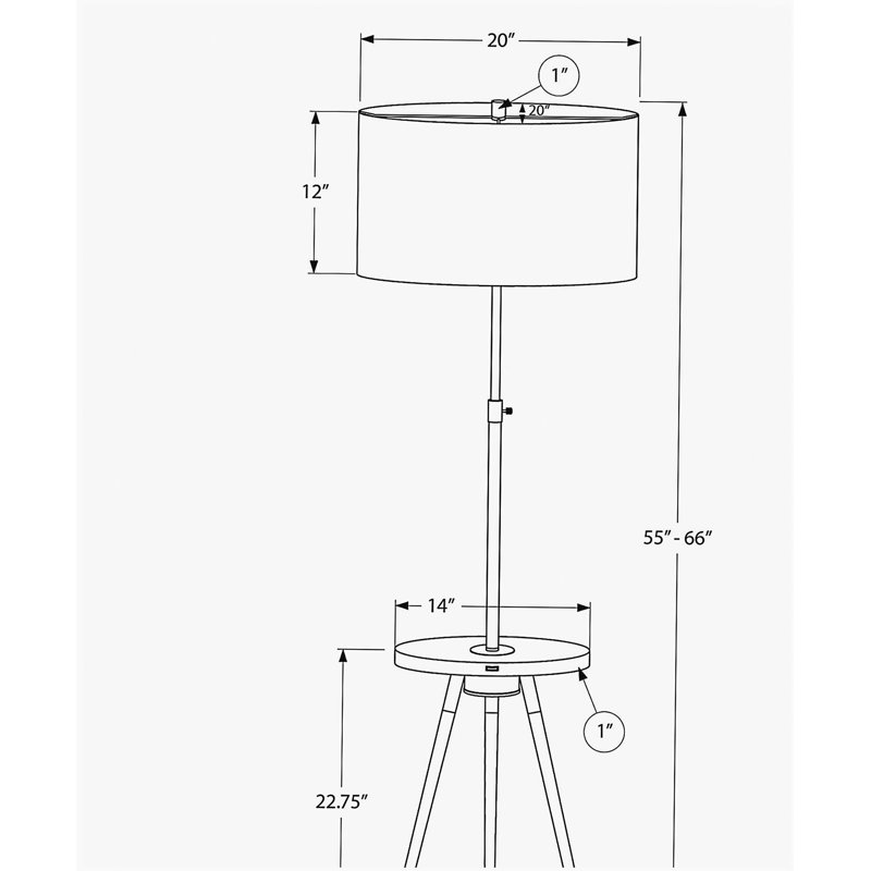 Luminaire, lampe sur pied, 63 pouces de haut, métal noir, abat-jour ivoire / crème, style moderne, Noir