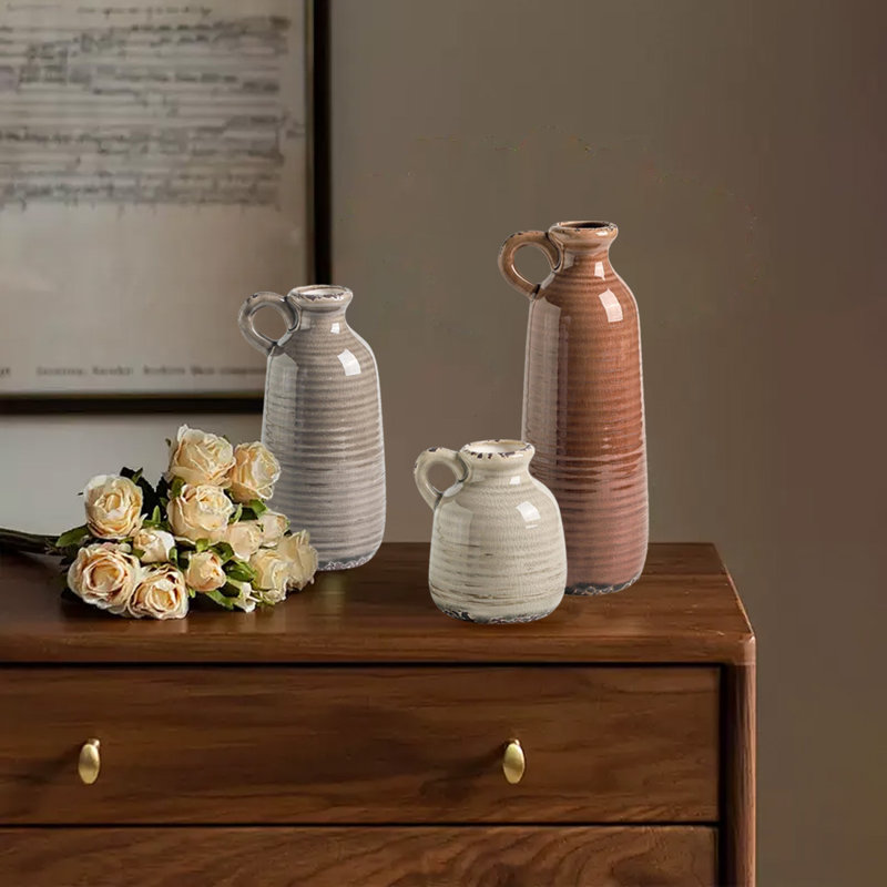 Ensemble de 3 vases en céramique, Brun