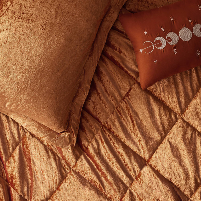 Rust Velvet Twin/Twin XL Quilted Duvet Cover Set with Pillow