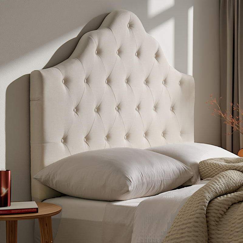 Tête de lit tapissier capitonnée ivoire pour grand lit - Pieds en bois massif et en métal avec hauteur réglable et tête de lit capitonnée moderne en tissu, 62,25 po de largeur