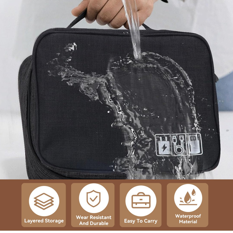 Sac de rangement de voyage imperméable à l'eau - Étui de rangement numérique portable pour câbles, chargeurs et accessoires