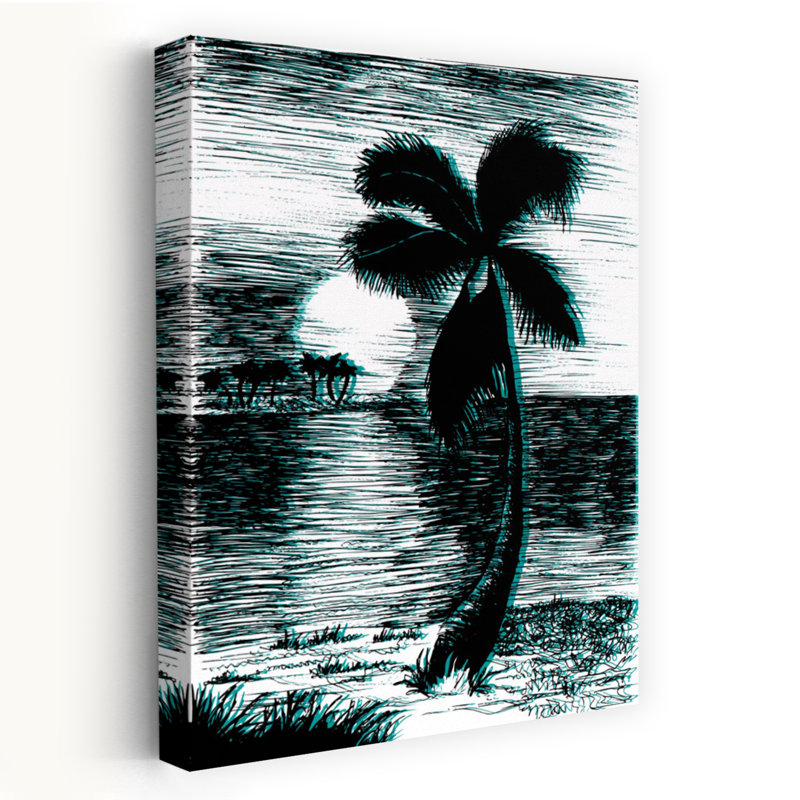 «Tropical Sunset Serenity Serene Tranquil Abstract Palm Tree Beach Landscape Art mural», H 24 po x l 16 po