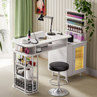 Table manucure Cody II avec lumières RVB, longueur réglable, station de rangement et de charge