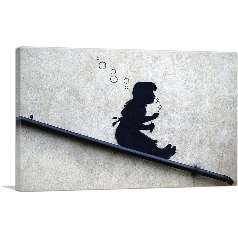 " Bubble Girl " by Banksy Painting Print, 12" H x 18" W x 0.75" D