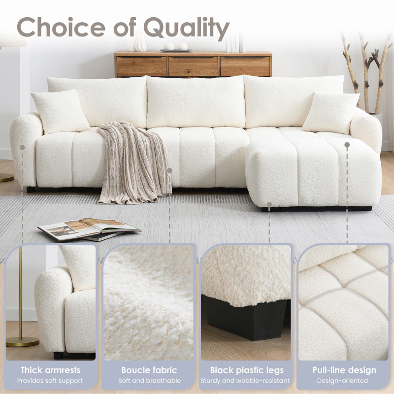 Jadier 110" Modular Boneless Sectional Sofa, Cream Boucle