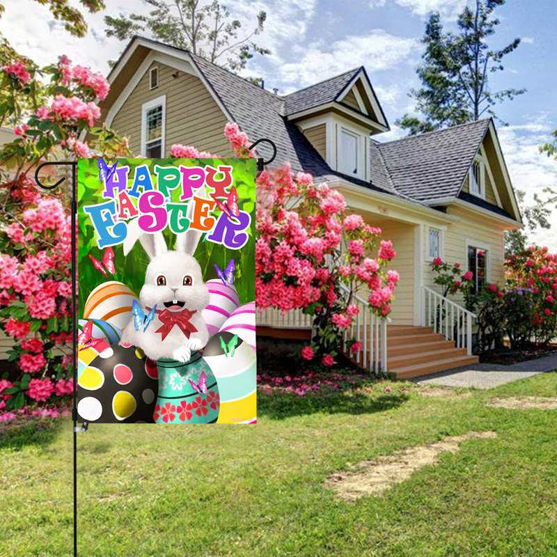 Drapeau de jardin 18 x 12,5 po avec œufs de lapin Joyeuses Pâques