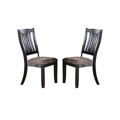 Chaises de salle à manger bouton en tissu café foncé, dossier à lattes, 2 pièces, en bois massif rembourré