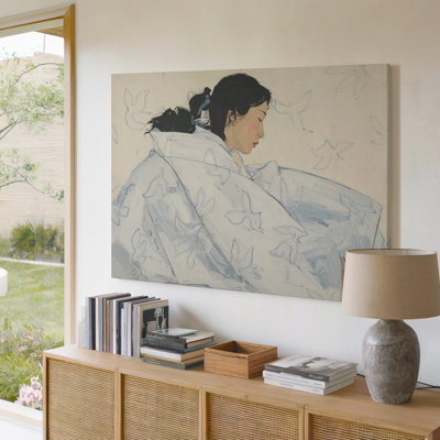 Toile sereine drapée, motif d'oiseaux minimaliste sur toile, art mural sur toile, prêt à accrocher