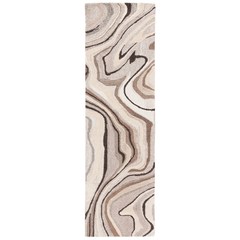 Tapis en coton touffeté à la main Jamario brun / ivoire, Tapis de couloir 2 pi 3 po x 8 pi