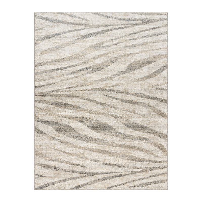Gray and Cream Zebra Striped Synthetic Area Rug 5' x 7'