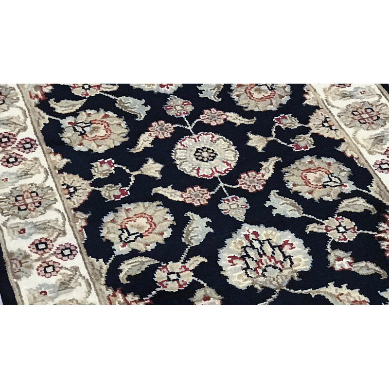 Hand-Knotted High-Quality Black and Ivory Runner