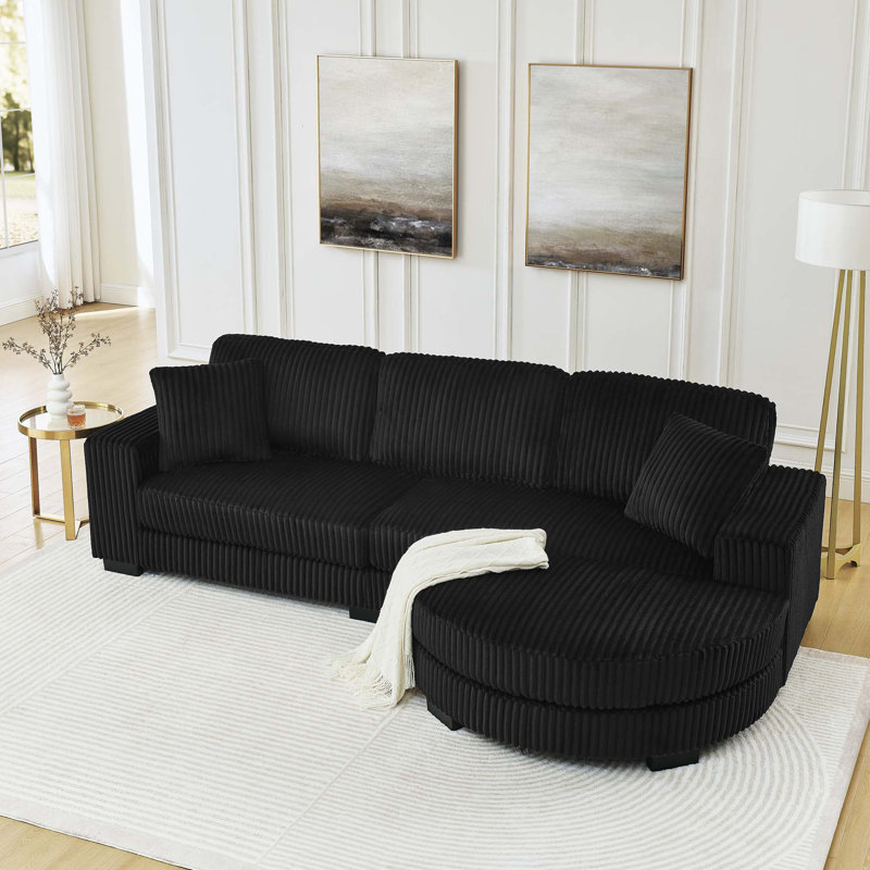 Canapé-lit modulaire rembourré Corduroy, Noir