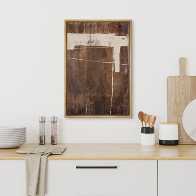 Abstract Shape " Dark Brown Neutral Abstract Shapes Large Rustic Framed Art Decor Minimalist M24 "