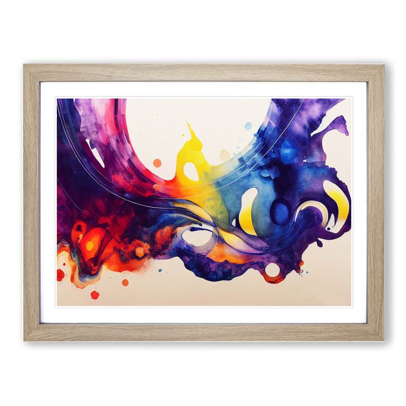 Watercolour Audio Soundwaves Abstract - Single Picture Frame Painting, Oak Framed, 25cm H x 34cm W x 2cm D
