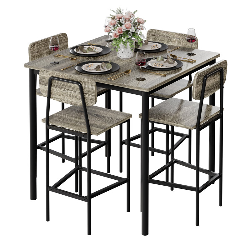 Kitchen Table and Chairs of 4 with Space-Saving Design, Gray, Gray
